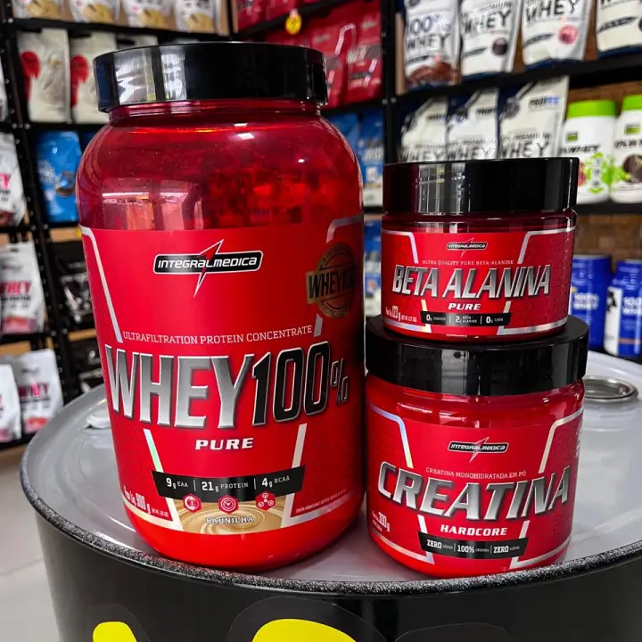 Whey 100% Pure, Beta Alanina e Creatina Hardcore da Integralmédica